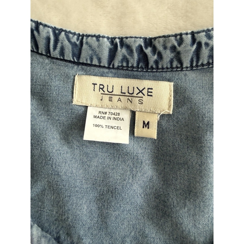 Tru Luxe Jeans Tencel Embroidered Tunic Top Medium Boho Floral Peasant Blue - Picture 7 of 11